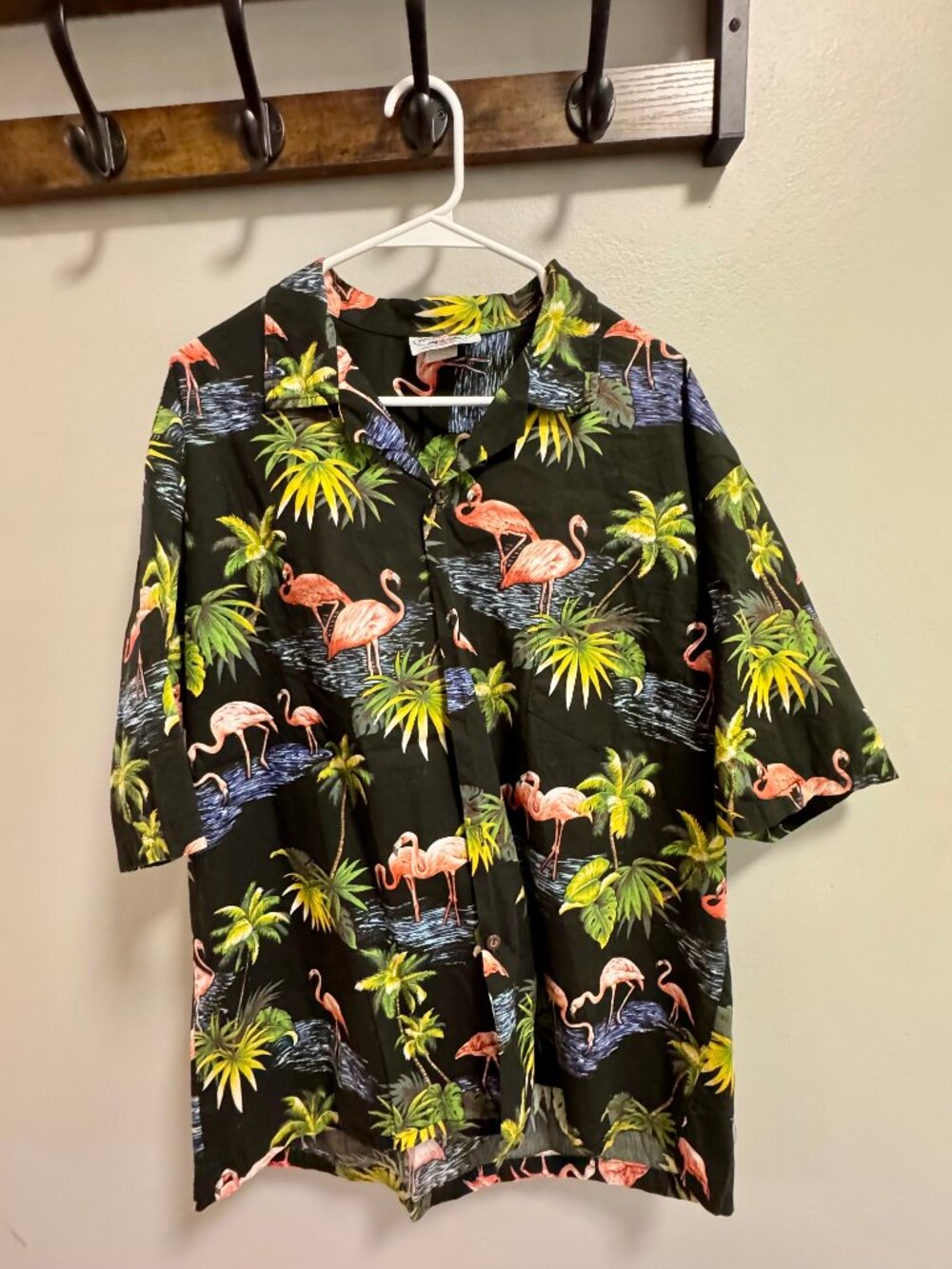 Men's Pacific Legend Flamingo Hawaiian Shirt | Black Tropical Print, Size 2XL